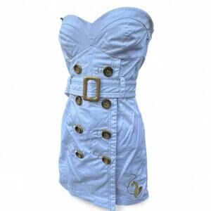 Vintage Y2K White and Gold Baby Phat Strapless Belted Buttoned Minidress Sz S